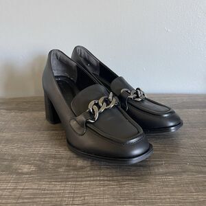 Nordstrom Women’s Black Leather Slip On Y2K Chunky Block Heel Shoes Size 4.5M